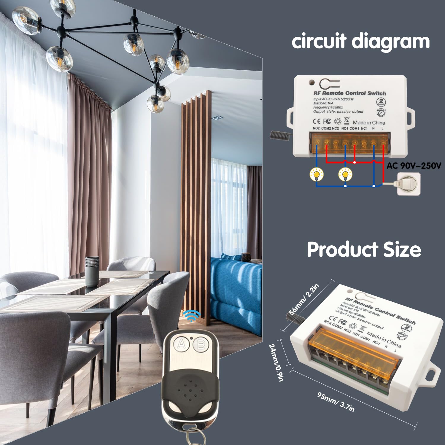 DieseRC 2 Channels Wireless Relay Remote Control Switch 433Mhz RF